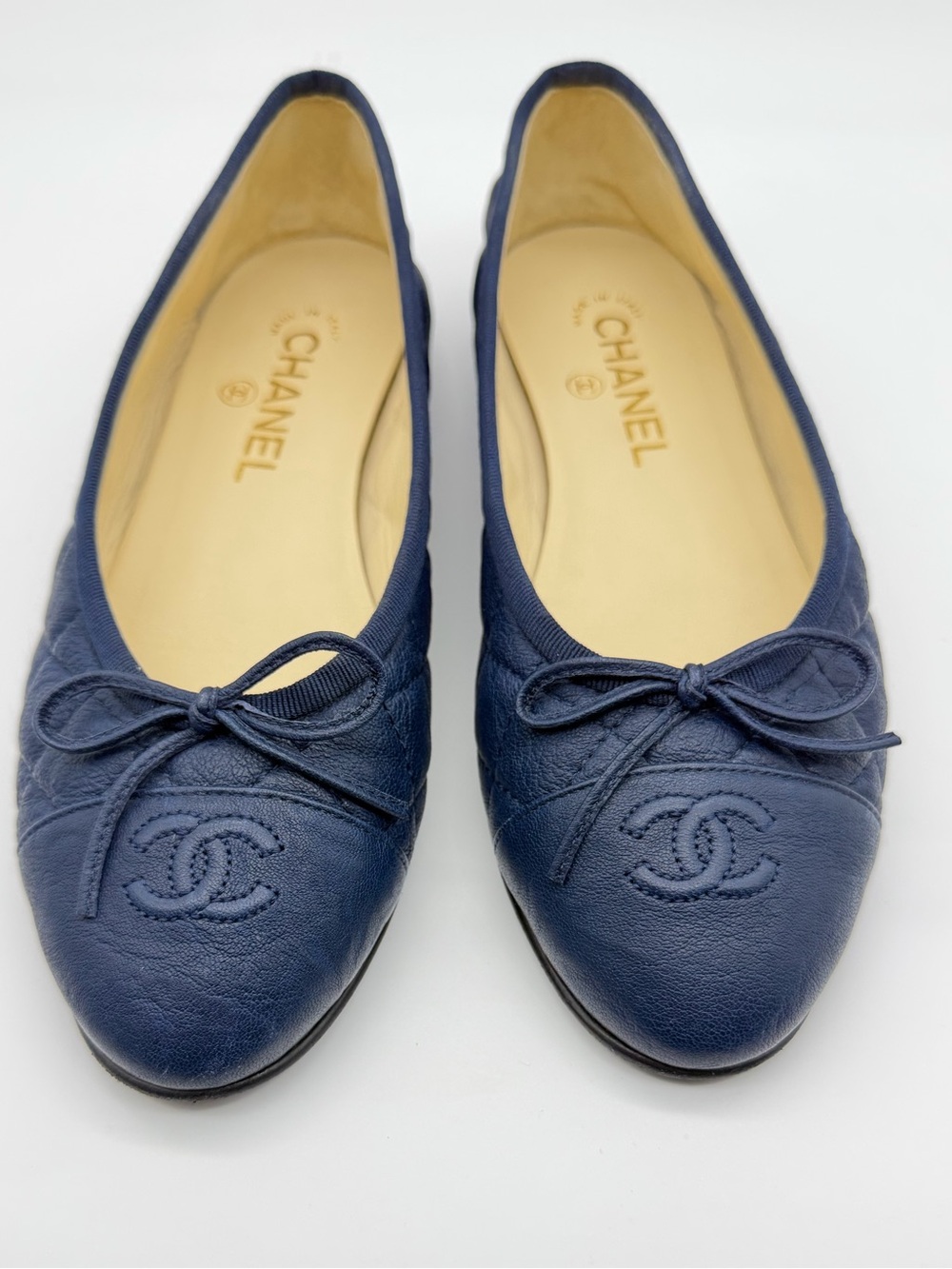 CHANEL Quilted Aged Calfskin Leather Flats